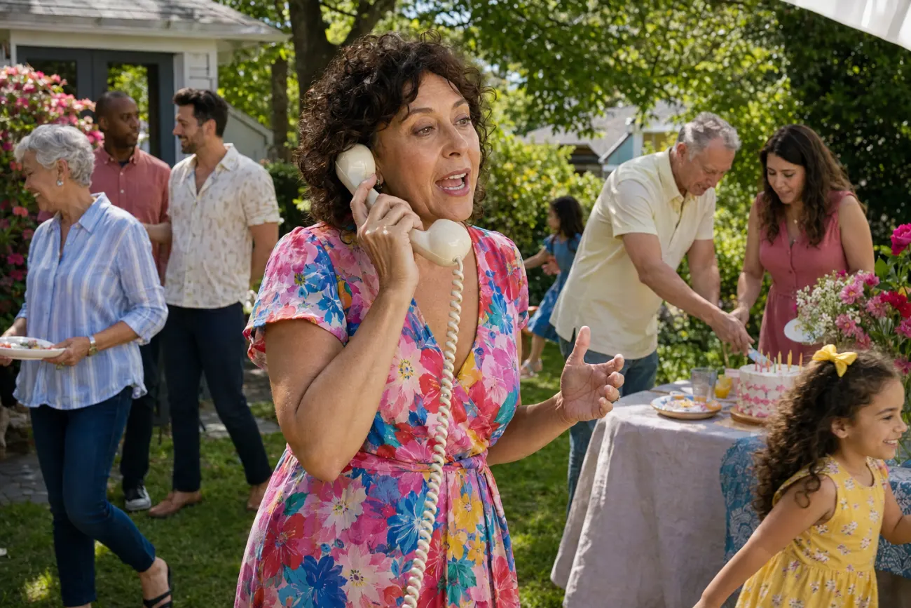 A guest leaves a birthday message as family members gather around a cake.